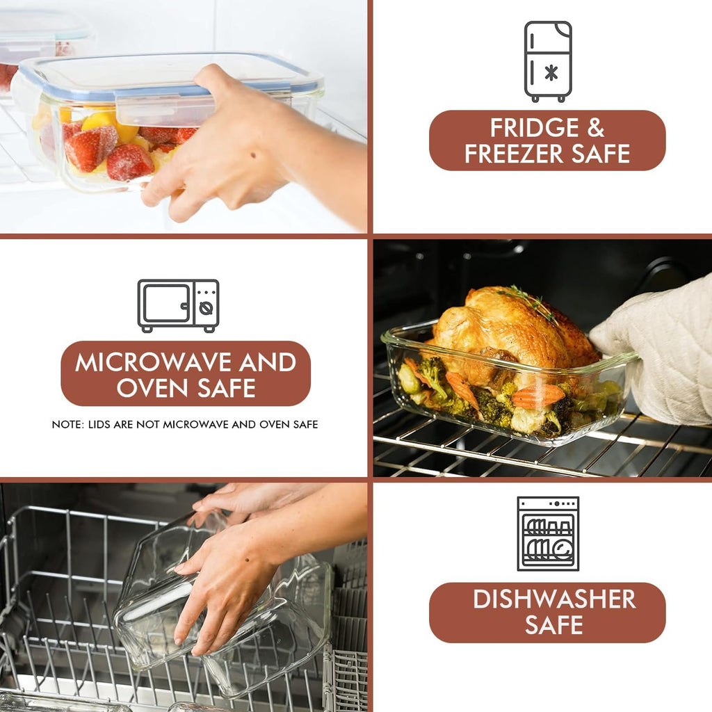 Razab 35 Pc Set Glass Food Storage Containers with Lids - Meal Prep Airtight Bento Boxes BPA-Free 100% Leak Proof (15 lids,15 glass & 5 Plastic Sauce/Dip Containers)