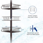 SEIRIONE Rustproof Shower Caddy Corner and Shower Organizer Corner for Bathroom,Corner Shower Caddy Tension Pole with 4 Adjustable Baskets for Shower Accessories, 34 to 116 Inch Height, Oil Bronze