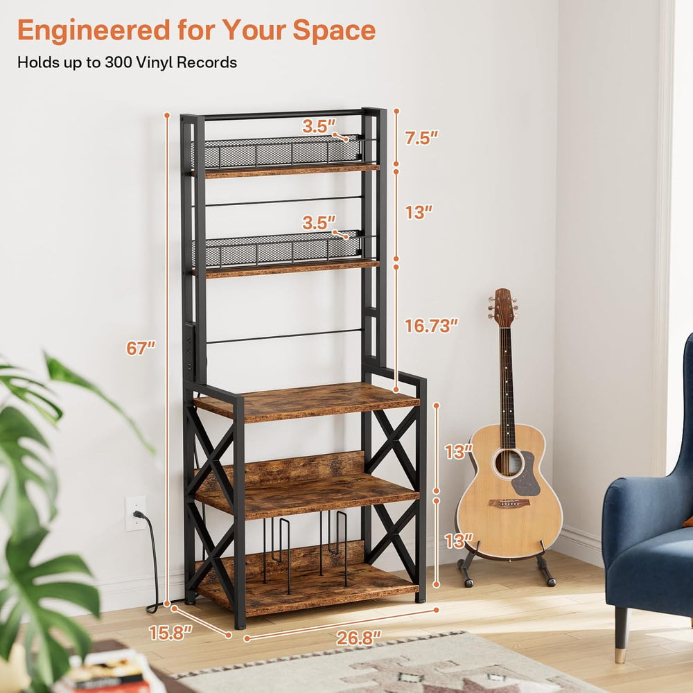 Record Player Stand with Power Outlet - Turntable Display Shelf | 5-tier Viny...