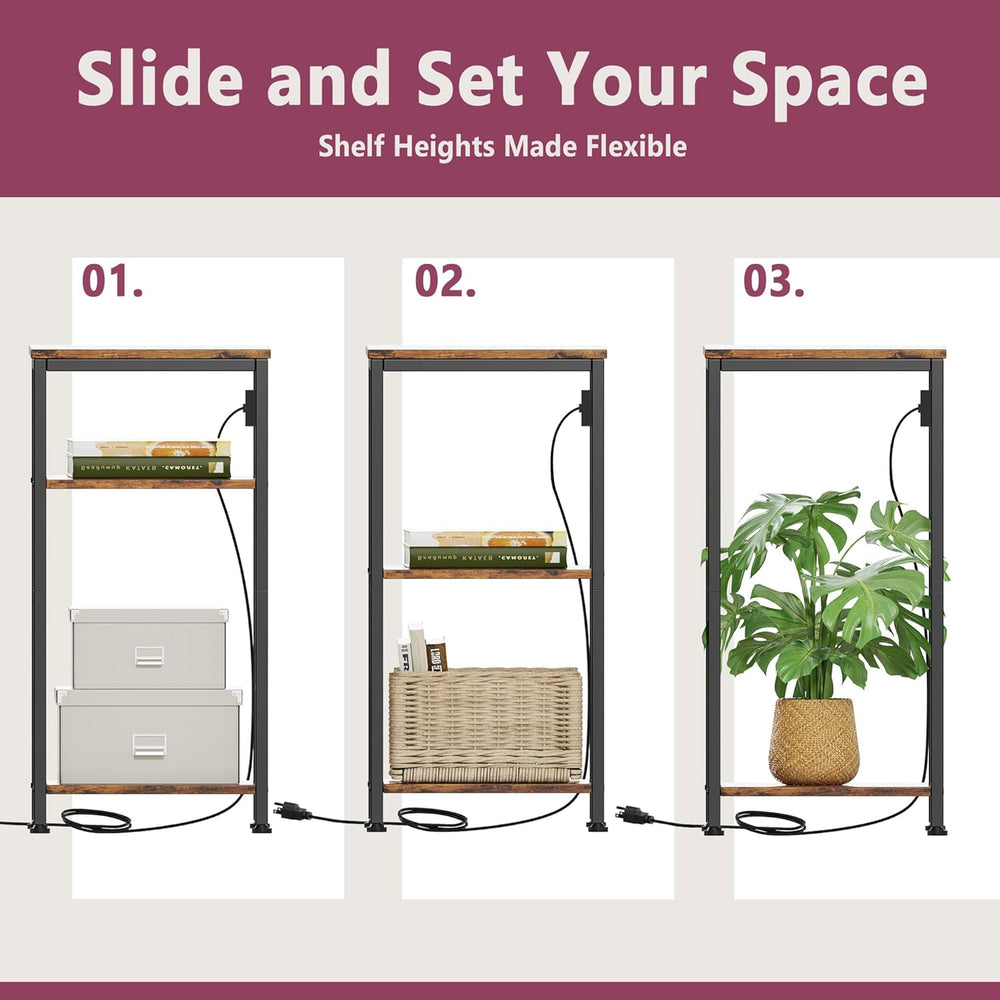 Side Table with Charging Station, Nightstand with USB Ports and Outlets, Tall...