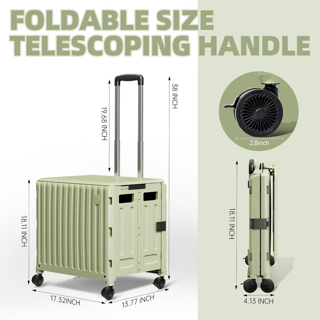 Heavy Duty Rolling Cart for Stairs：Collapsible Utility Crate with Wheels & Handle Foldable Tote Box for Toolbox Trade Show Supplies Teachers TODAYGO Mobile Storage Cart with Lid