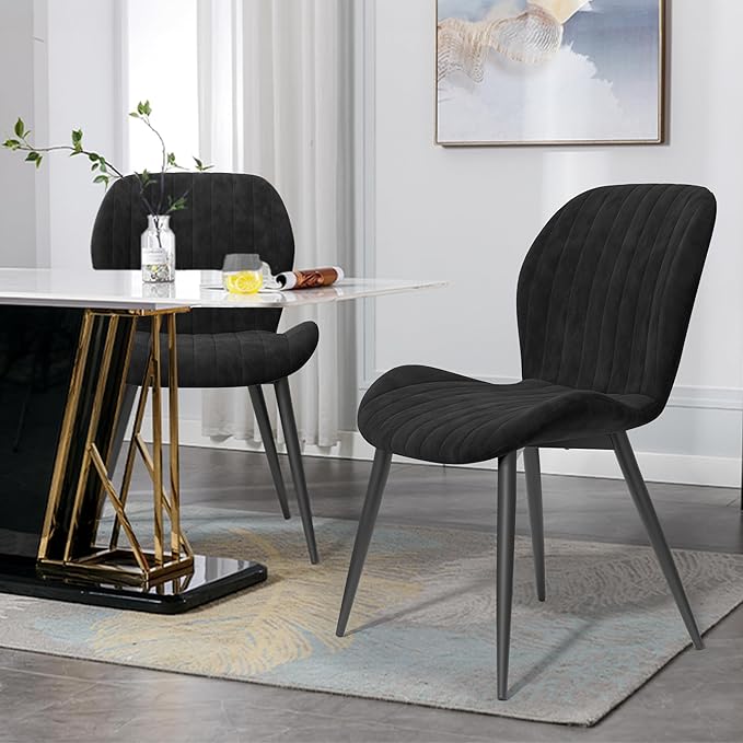 Dining Chairs Set of 6 Modern Velvet Dining Room Chairs Upholstered Dining Chairs with Thick Cushions Metal Legs Armless Back Chair for Kitchen and Living Room Black