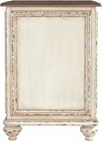 Signature Design by Ashley Realyn Farmhouse Chair Side End Table with Cabinet For Storage, Antique White & Brown