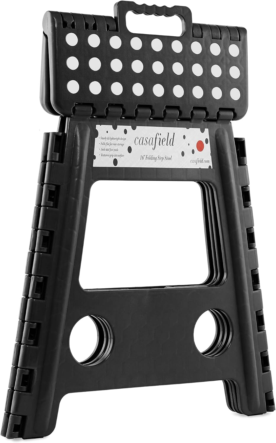 Casafield 16" Folding Step Stool with Handle (Set of 2), Black - Portabl...