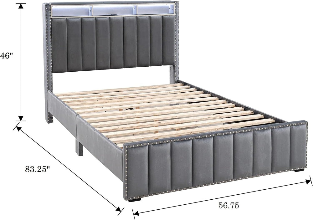 GOWE Bed Beautiful Dark Color 1pc Full Storage Shelve LED Channel Tufting | P...