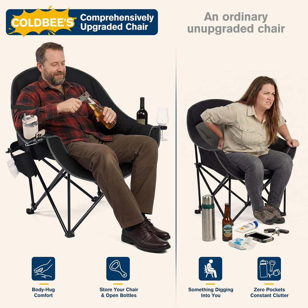 2PCS Oversized Camping Chairs, Heavy Duty Padded, Thick Headrest, Black