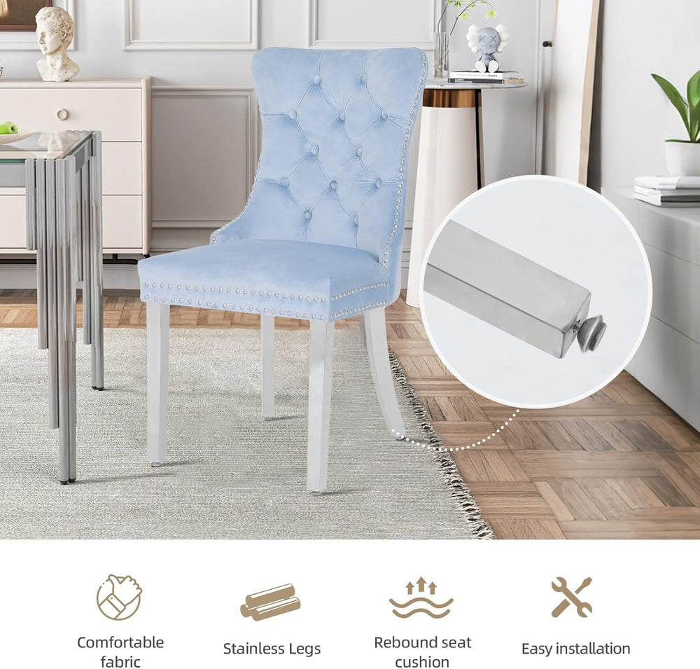 Velvet Dining Chairs Set of 4,Upholstered Dining Room Chairs with Stainless S...