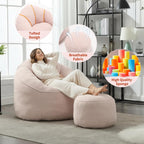 Bean Bag Chairs, Gaint Bean Bag Couch with Memory Foam for Adults and Kids, Microfiber Upholstered Sofa with Ottoman, Comfy Lazy Bean Bag Reading Chair for Living Room