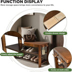 Wood Shoe Bench Entryway with Drawer: 2-Tiers Wooden Storage Shoe Rack with Bench Seat, Compact Mid-Century Modern Design for Entryway, Hallway,Closet,Front Door Entrance,Foyer Walnut 39.3"