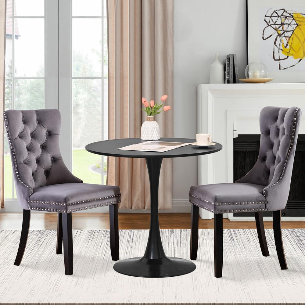 31.5" Small Round Kitchen Table Set for 2 with Velvet Upholstered Chairs