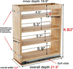 DINDON Pull Out Spice Rack Organizer for Cabinet, (5" W x 21.9" D x 25.2" H) Multi-Use Wood Pull Out Cabinet Organizer Slide Out Shelf Cabinet Storage for Kitchen, Pantry Organization