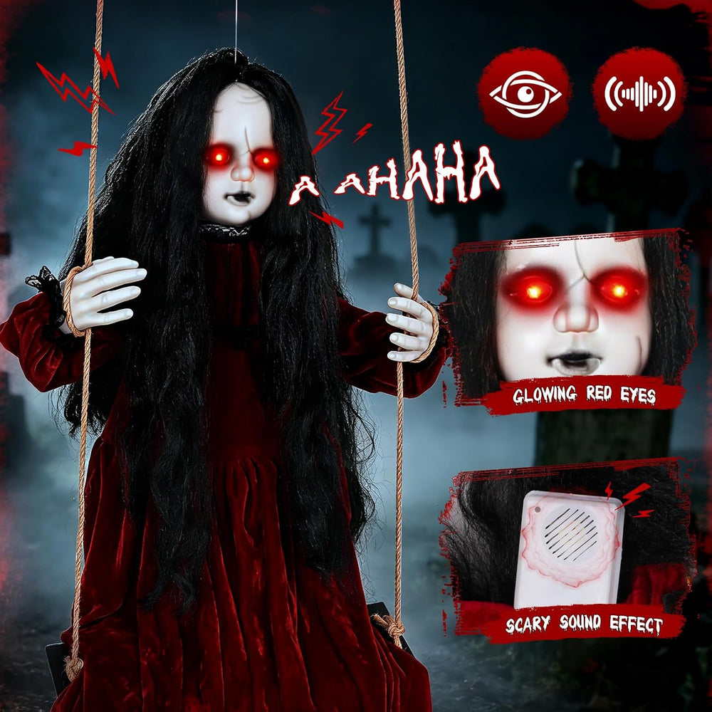 56'' Hanging Swinging Ghost Doll Girl Halloween Decorations Outdoor I...