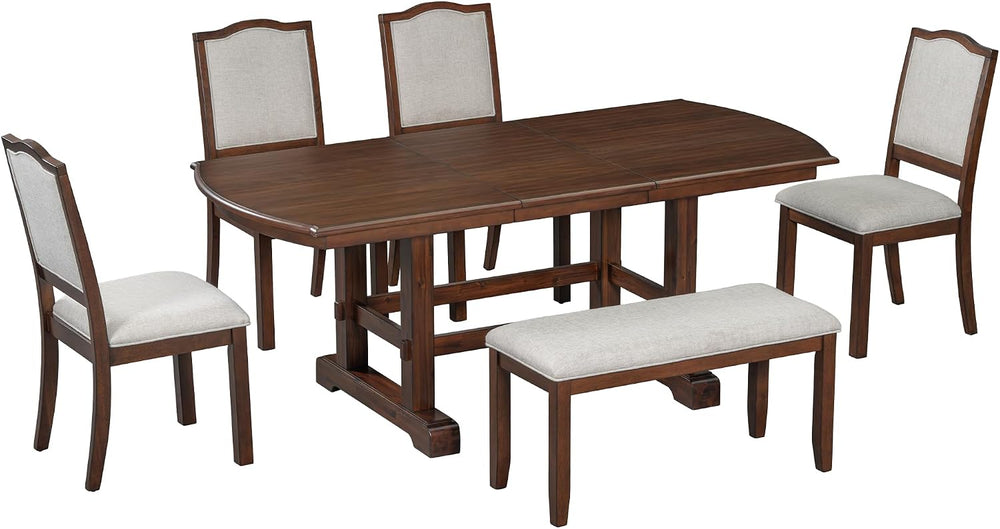 6-Pcs 78'' Extendable Rectangular Dining Table & 4 Upholstered Di...