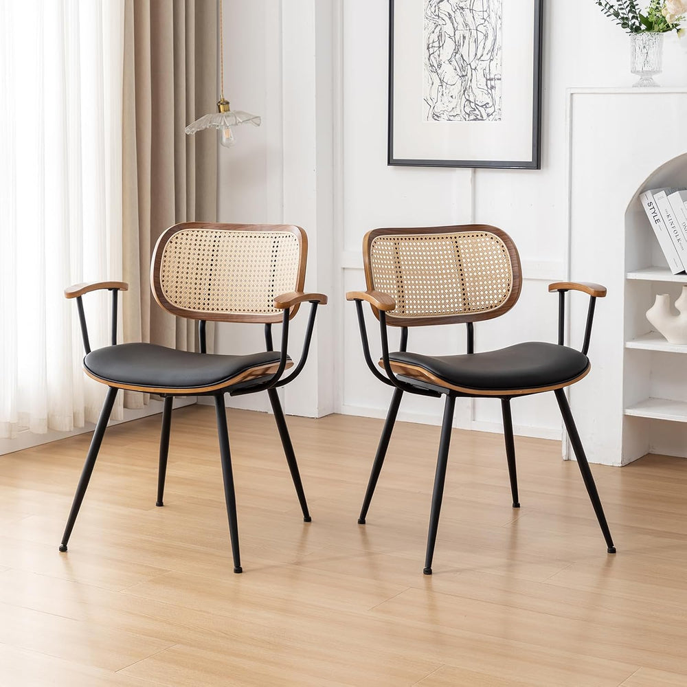 Rattan Dining Room Chairs Set of 2,Mid Century Modern Kitchen Side Chairs,Met...