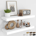 RICHFOCUS 31.5Inch Floating Shelves for Wall 2 Pack Shelves for Bedroom|Kitchen|Bathroom Wall Mounted Rustic Wood Floating Shelf with Invisible Brackets for Books|Storage|Decor, White