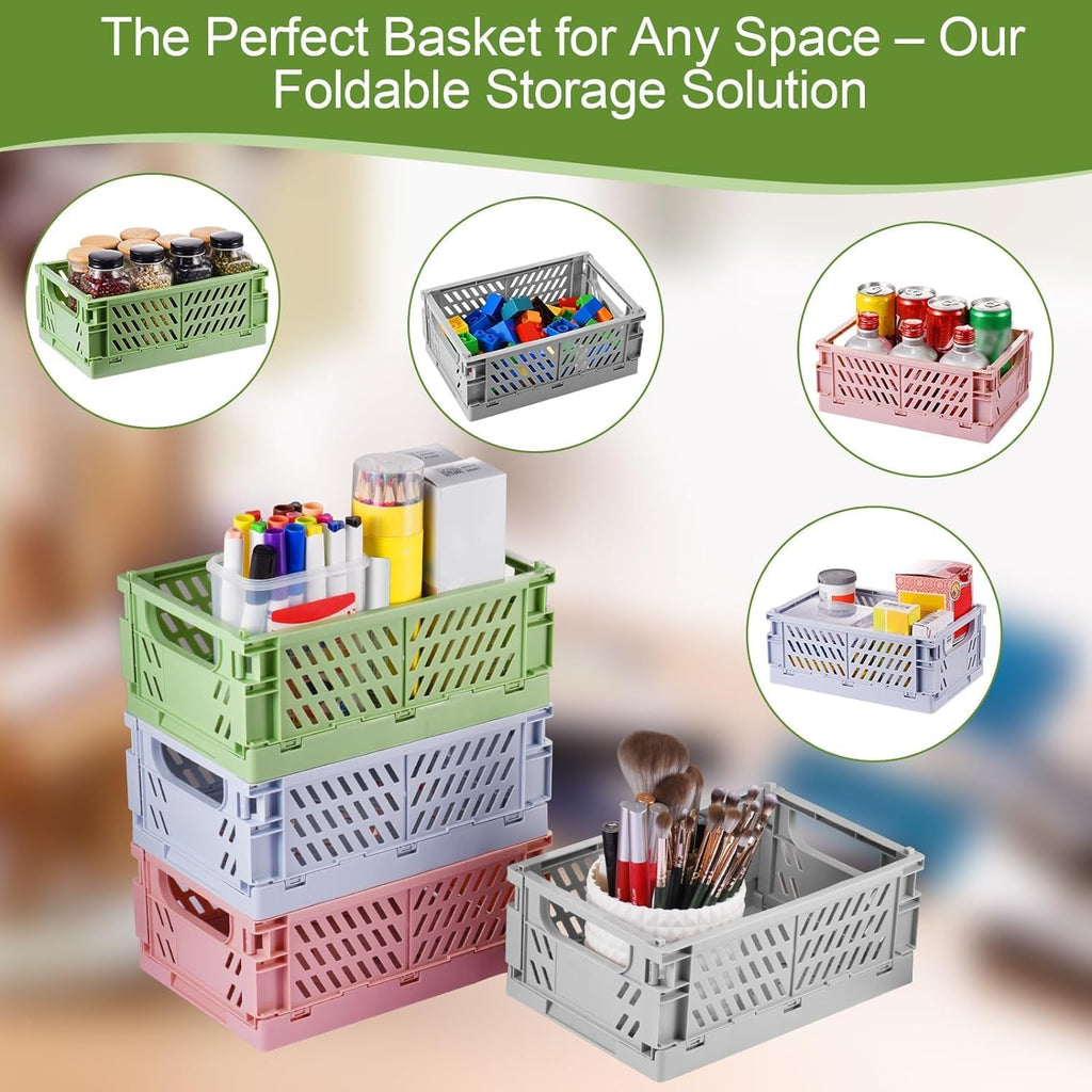 2-Pack Small Pastel Plastic Storage Baskets, Collapsible Crates for Organizing, Space-Saving Mini Bins for Classroom, Kitchen, Office, Bedroom (Grey, 9.8" x 6.5" x 3.8")