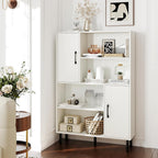 Giantex 47-Inches Storage Cabinet with Doors, Open Shelves, Anti-Tipping Device, 4-Tier Bookcase for Books & Photos, Tall Cupboard, Floor Cabinet for Living Room, Kitchen Buffet Sideboard