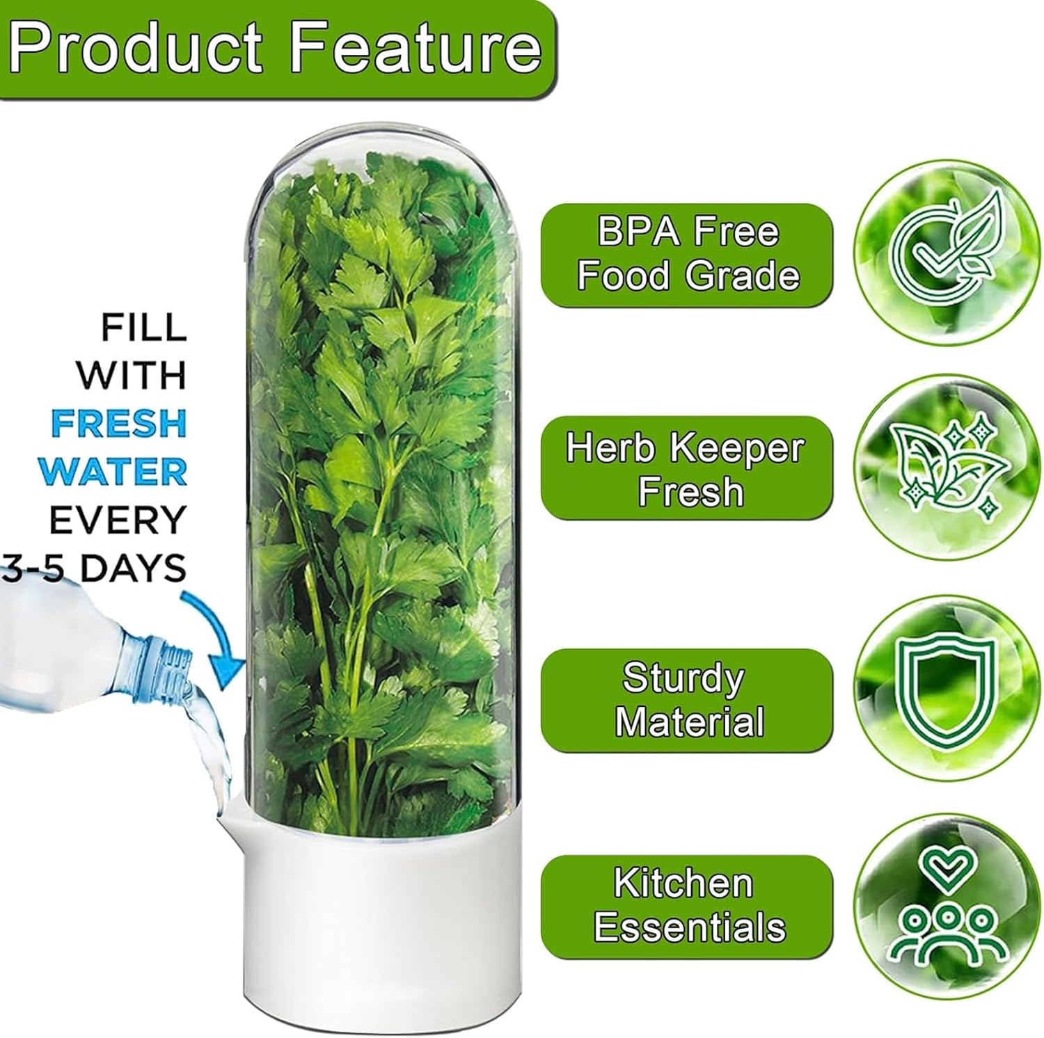Herb Saver for Refrigerator, Herb Saver Pod Cilantro Containers for Refrigerator, Fresh Herb Keeper for Cilantro, Parsley, Asparagus, Mint, Keeps Greens Vegetables for 2-3 Weeks (Herb Keeper 1Pack)