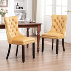 Velvet Dining Chairs Set of 6, Tufted Dining Room Chairs with Nailhead Ring Pull Trim, Upholstered Dining Chairs with Solid Wood Legs for Kitchen Dining Room (Gold)
