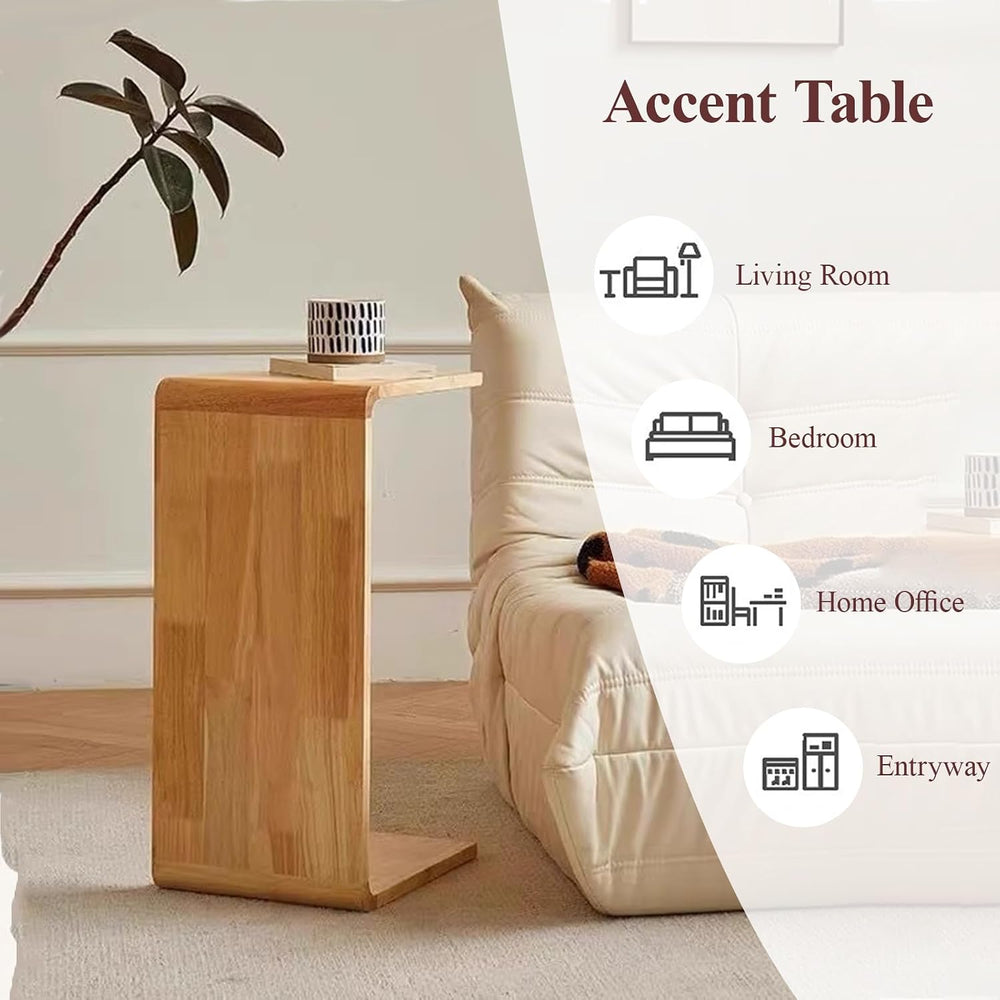 C-Shaped End Table Solid Wood Sofa Side Table for Living Room,Small,Modern,Be...