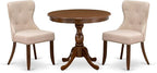 East West Furniture AMSI3-AWA-04 3 Piece Dining Set for Small Spaces Contains a Round Kitchen Table with Pedestal and 2 Light Tan Linen Fabric Parson Chairs, 36x36 Inch, Walnut