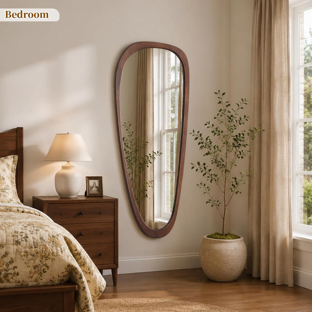 HOMECOOKIN 48 x 22 Asymmetrical Mirror, Irregular Wooden Wall Mirror for Bedr...