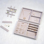 ProCase Stackable Jewelry Organizer Trays for Drawers, Jewelry Drawer Inserts Container Display Case Storage for Earring Necklace Rings Bracelet with Removable Dividers -Grey, 2 Layers