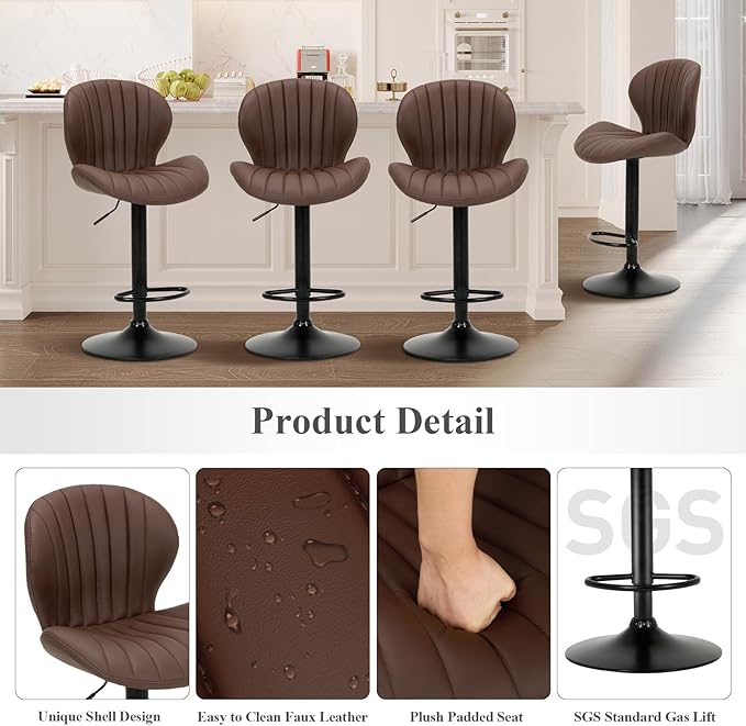 COLAMY Bar Stools Set of 2, Modern Swivel Bar Chairs, Adjustable Faux Leather...