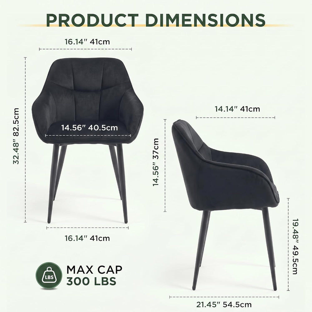 Modern Black Velvet Dining Chairs Set of 2, Upholstered Tufted Side Chairs wi...
