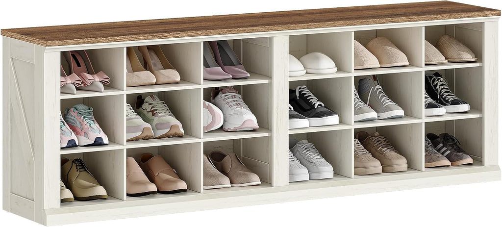 Hzuaneri Shoe Storage Bench, Wooden Entryway Shoe Benches with Cubby | Widened Wooden Farmhouse Shoe Bench with Compartments, Shoe Rack Benches for Cloakroom, Living Room, Antique White SB54514X