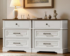 RALGEND 29.5" Tall Nightstand with Charging Station, 3 Drawer Farmhouse Night Stand, 27.6" Wide End Table with Storage, Large Bedside Table for Bedroom Living Room, White and Walnut