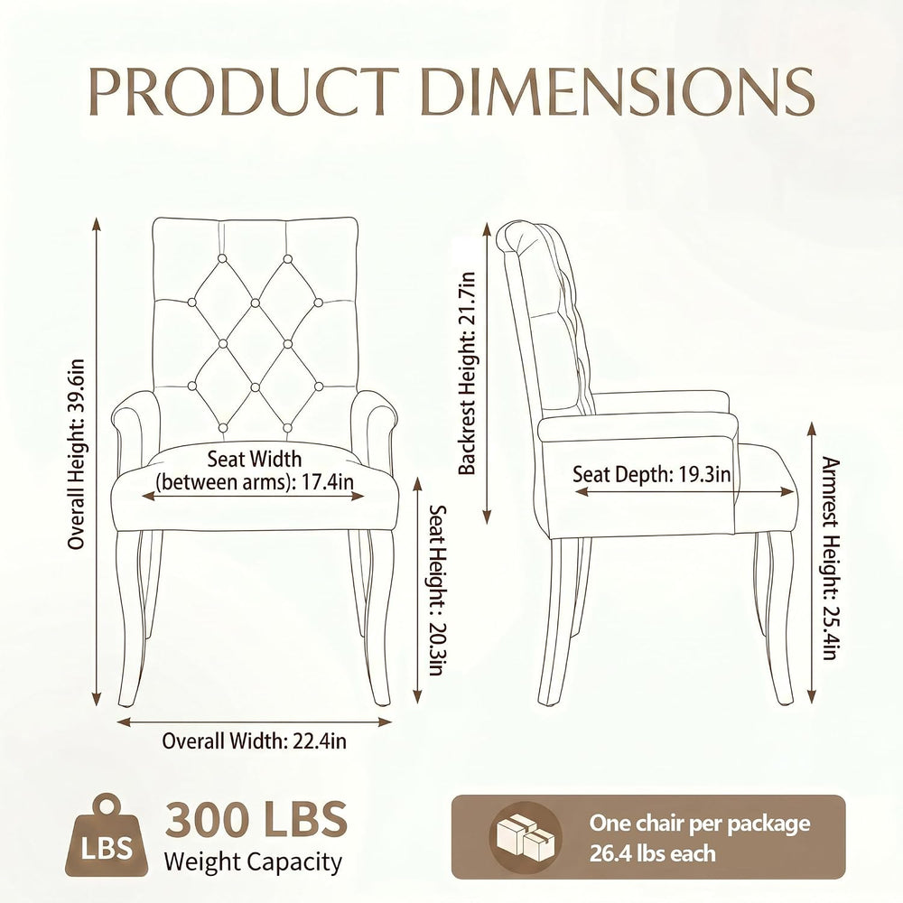 Upholstered Dining Chairs with Arms, Greyish Beige, 1 Pack | Tufted Chenille ...
