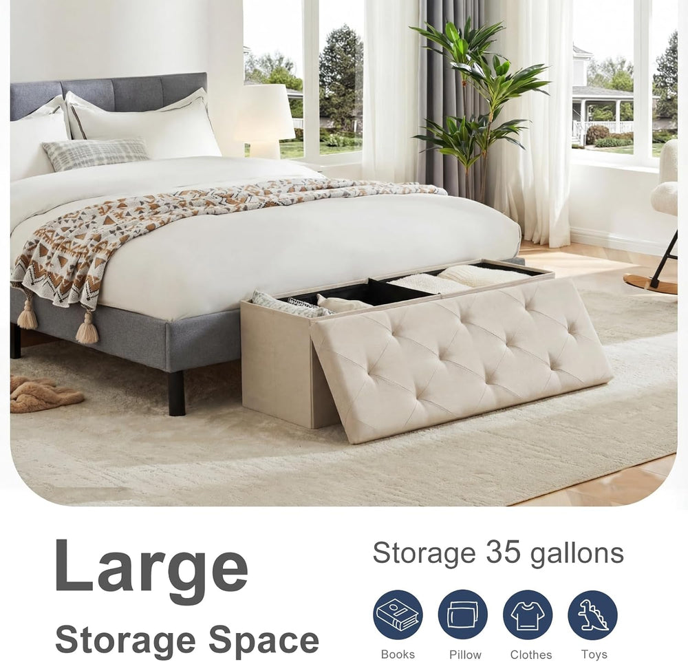 DUMOS 43 Inch Folding Storage Ottoman Bench, Durable Ottoman with Storage