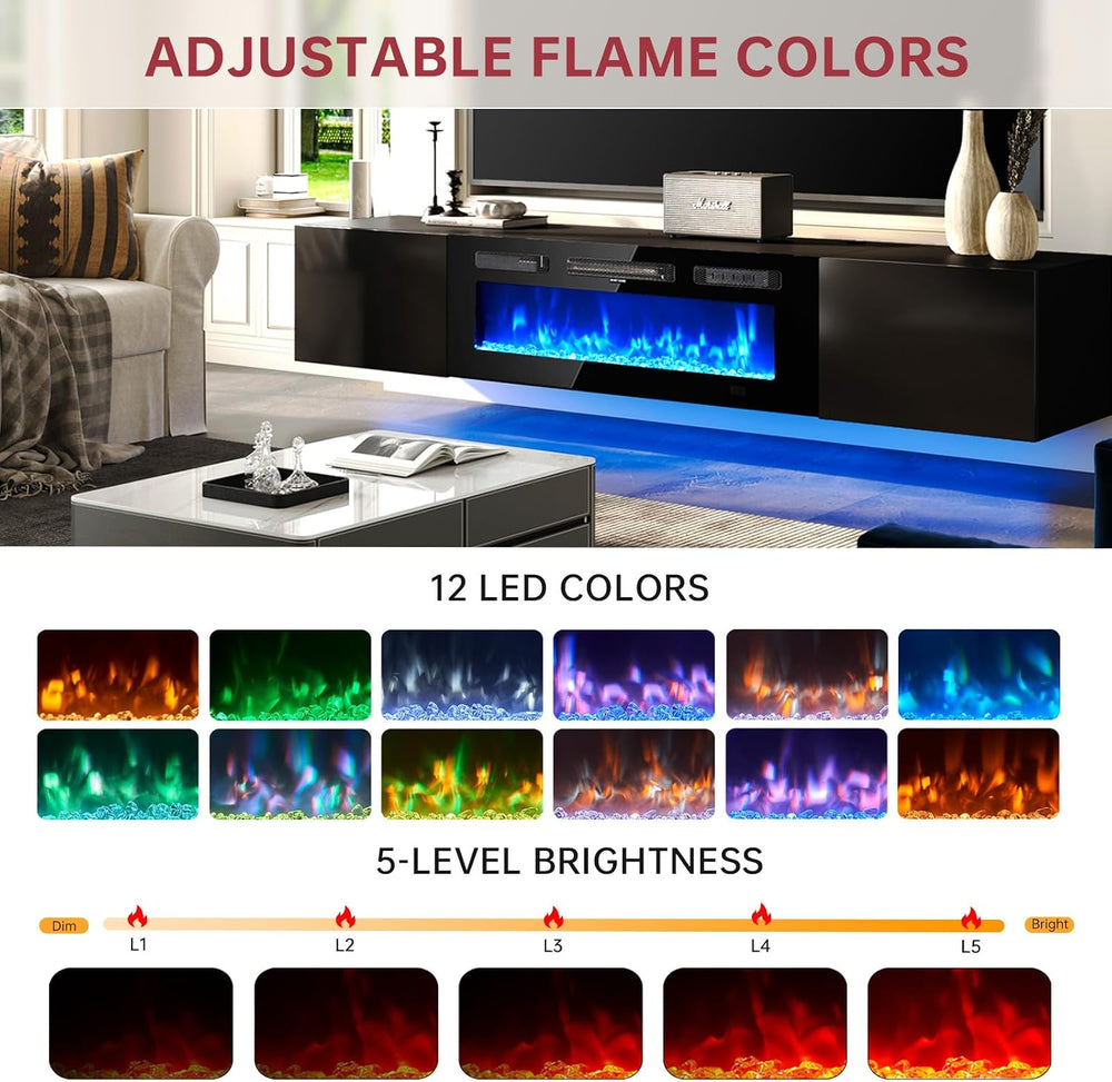 oneinmil 70" Floating TV Stand with 36" Electric Fireplace, Wall Mo...