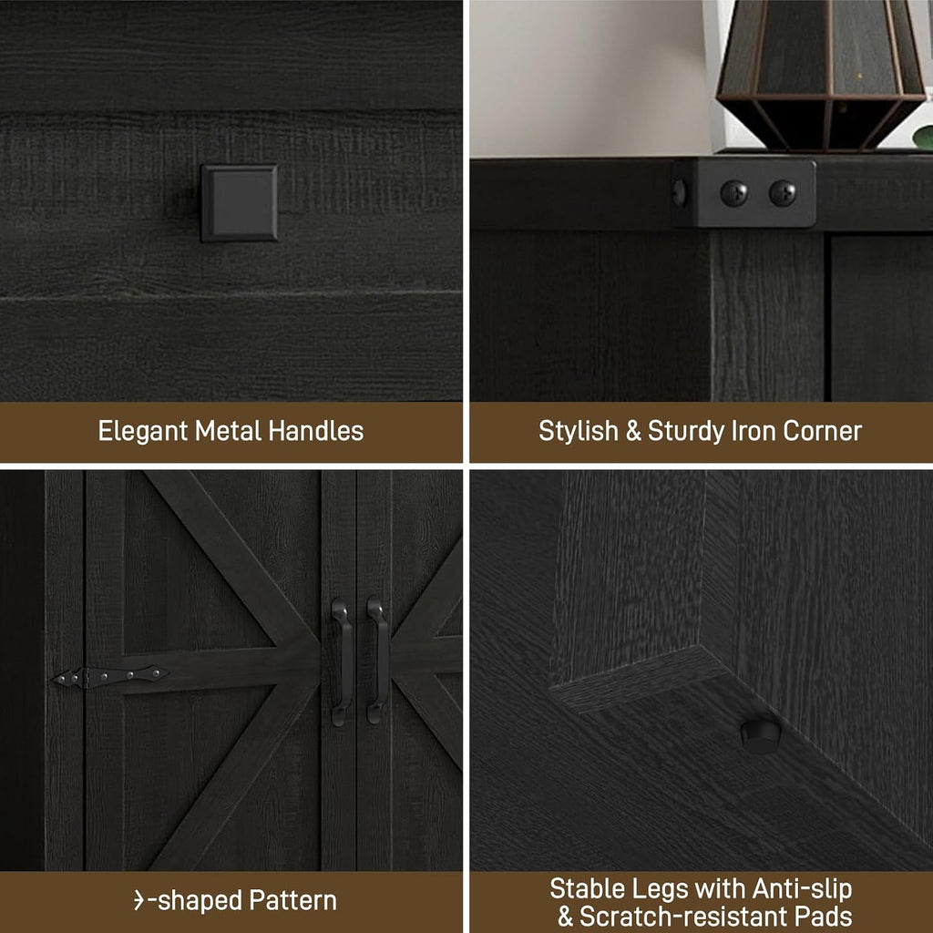 Halitaa Shoe Cabinet, Farmhouse Shoe Storage Organizer, Shoe Storage Cabinet with Doors & Drawer, Boots High-Shoe Cabinet Organizer for Entryway Living Room Hallway, Black