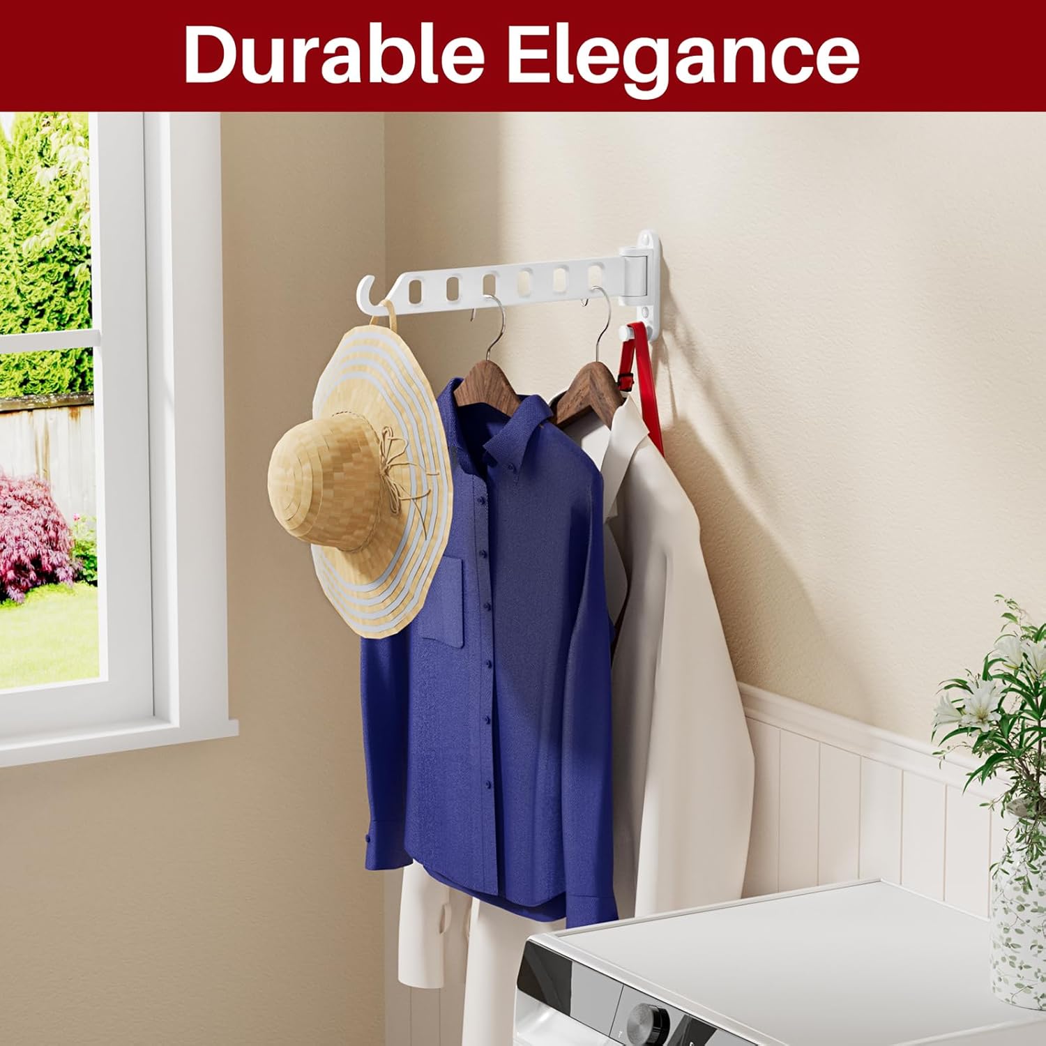 Wall Mounted Drying Rack 1 Pack, Foldable Laundry Drying Rack with 6 Holes, Laundry Space Saver for Indoor & Outdoor Use