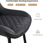 Dining Chair Set of 6, Modern Dining Chairs with Thick Cushions, Faux Leather Upholstered Kitchen Dining Room Chairs with Metal Adjustable Legs for Dining Living Room, Black