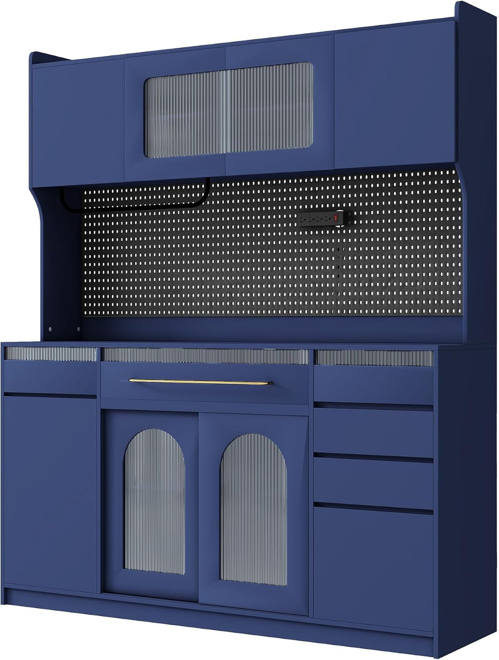 Merax Freestanding 63" W Buffet with Hutch, Large Coffee Bar Storage Cab...