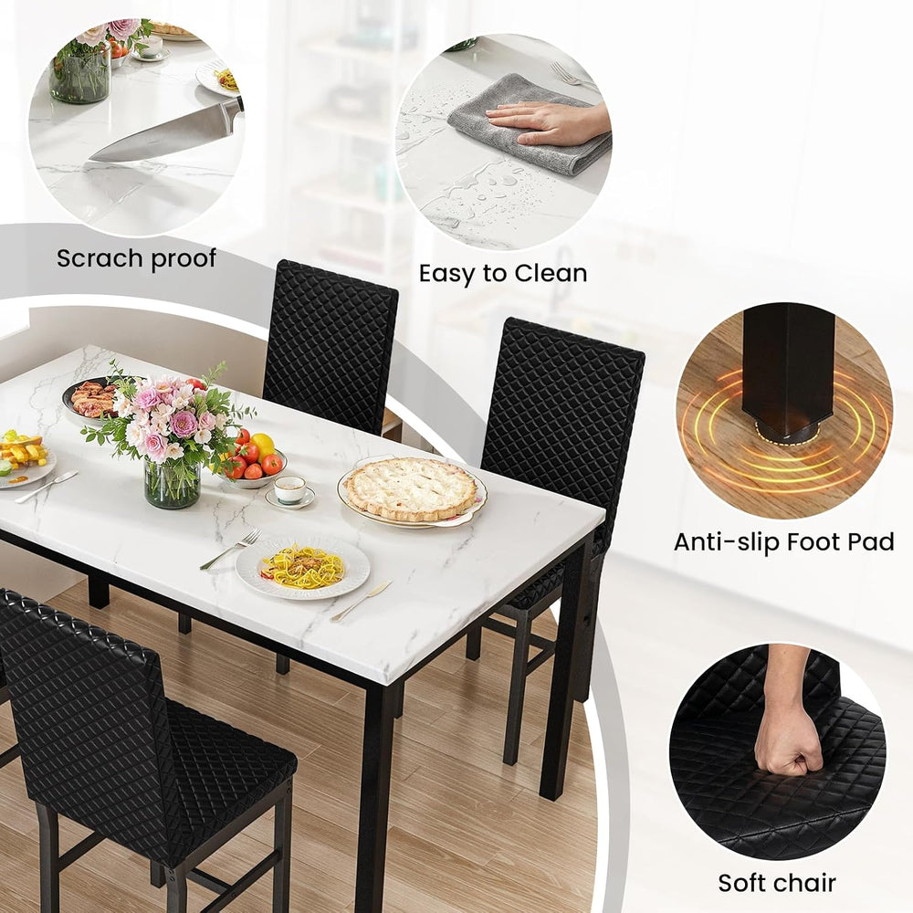 Hooseng Kitchen Table Set 5 Piece Dining Room Table Set Marble Dining Table 4...