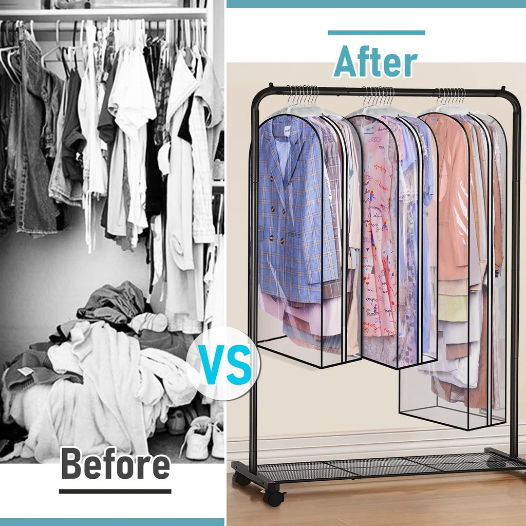 MISSLO 10" Gusseted All Clear Garment Bags for Hanging Clothes 40"+60" Suit Bags for Closet Storage Dresses Protectors for Shirts, Coats, Gowns, 3 Packs