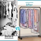 MISSLO 10" Gusseted All Clear Garment Bags for Hanging Clothes 40"+60" Suit Bags for Closet Storage Dresses Protectors for Shirts, Coats, Gowns, 3 Packs