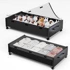 KITHELP Wooden Under Bed Storage with Wheels, Rolling Under the Bed Storage Bins with Removable Lid, Metal Under Bed Drawers for Clothes and Shoes in Bedroom or Living Room(Black Wood-2pack)