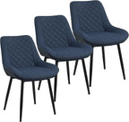 Dining Chair Set of 3, Modern Dining Chairs with Thick Cushions, Faux Leather Upholstered Kitchen Dining Room Chairs with Metal Adjustable Legs for Dining Living Room, Blue