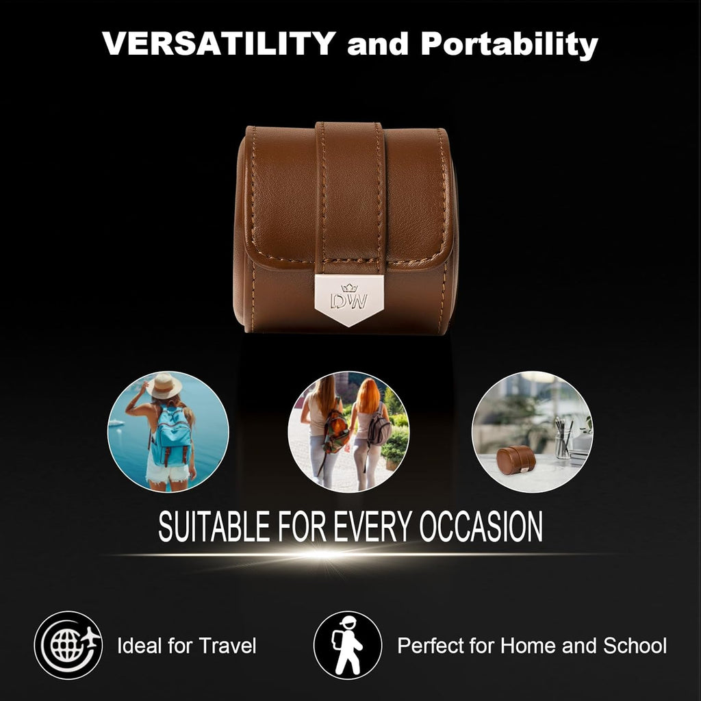 DUKWIN Watch Roll,Vegan Leather Travel Single Watch Case Organizer with Removable Pillows for Men and Women, Display Case for All Watches Collection and Gift for Anniversary Birthday(Brown Storage)