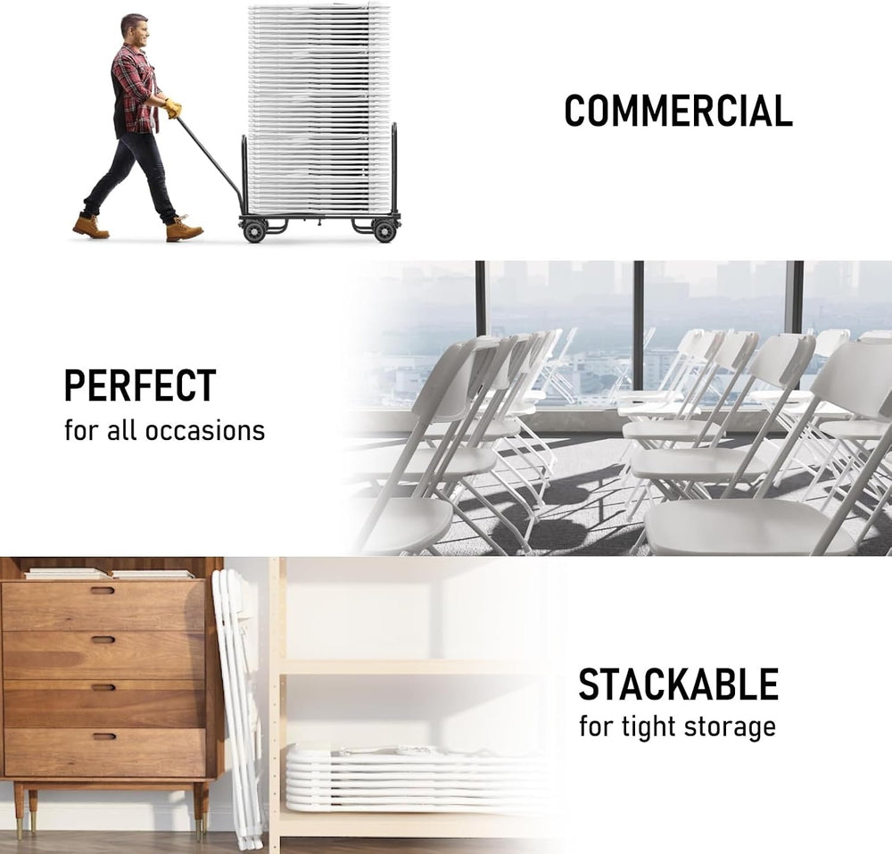 100 Pack White Plastic Folding Chairs,Steel Frame,350lb | HDPE plastic and st...