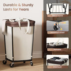 160L Laundry Basket with Wheels, 2-section Rolling Laundry Basket, Large Laundry Hamper with Wheels, Rolling Laundry Hamper Clothes Hamper for Home, Bathrooms and Dorm(Beige)