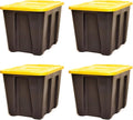 HOMZ 18 Gallon Durabilt Storage Bins, Pack of 4 Heavy Duty Plastic Containers, Secure Snap Lids, Break and Blemish Resistant, Stackable, Nestable, Organizing Totes, Black/Yellow
