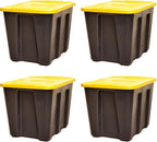 HOMZ 18 Gallon Durabilt Storage Bins, Pack of 4 Heavy Duty Plastic Containers, Secure Snap Lids, Break and Blemish Resistant, Stackable, Nestable, Organizing Totes, Black/Yellow