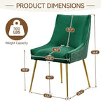 Velvet Dining Chairs Set of 4 Gold Legs,Upholstered Velvet Accent Chairs, Pleated Back Design & Gold Pull Handle, Mid Century Modern Chairs for Dining/Kitchen/Living Room,Green