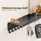 niffgaff Wall-Mounted Jewelry Organizer with Hooks and Shelf - Necklace Hanger Holder for Hanging Storage, Multi-Functional Wall Decor(for Rings, Earrings, Bracelets), Black